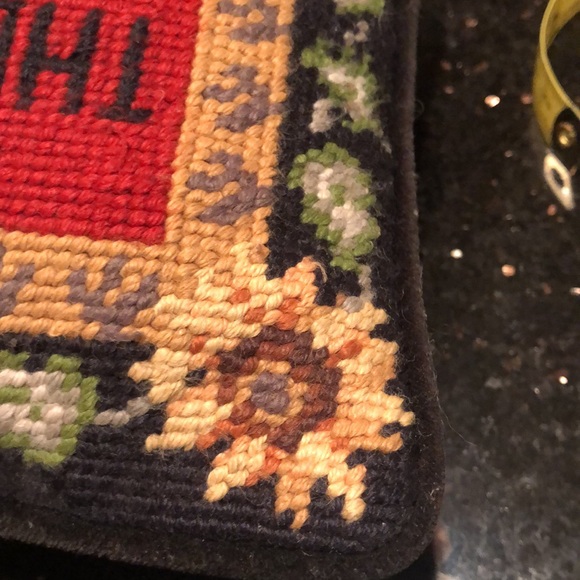 Needlepoint Decorative Pillow “The roosters crows but hen delivers the goods” - Picture 11 of 13